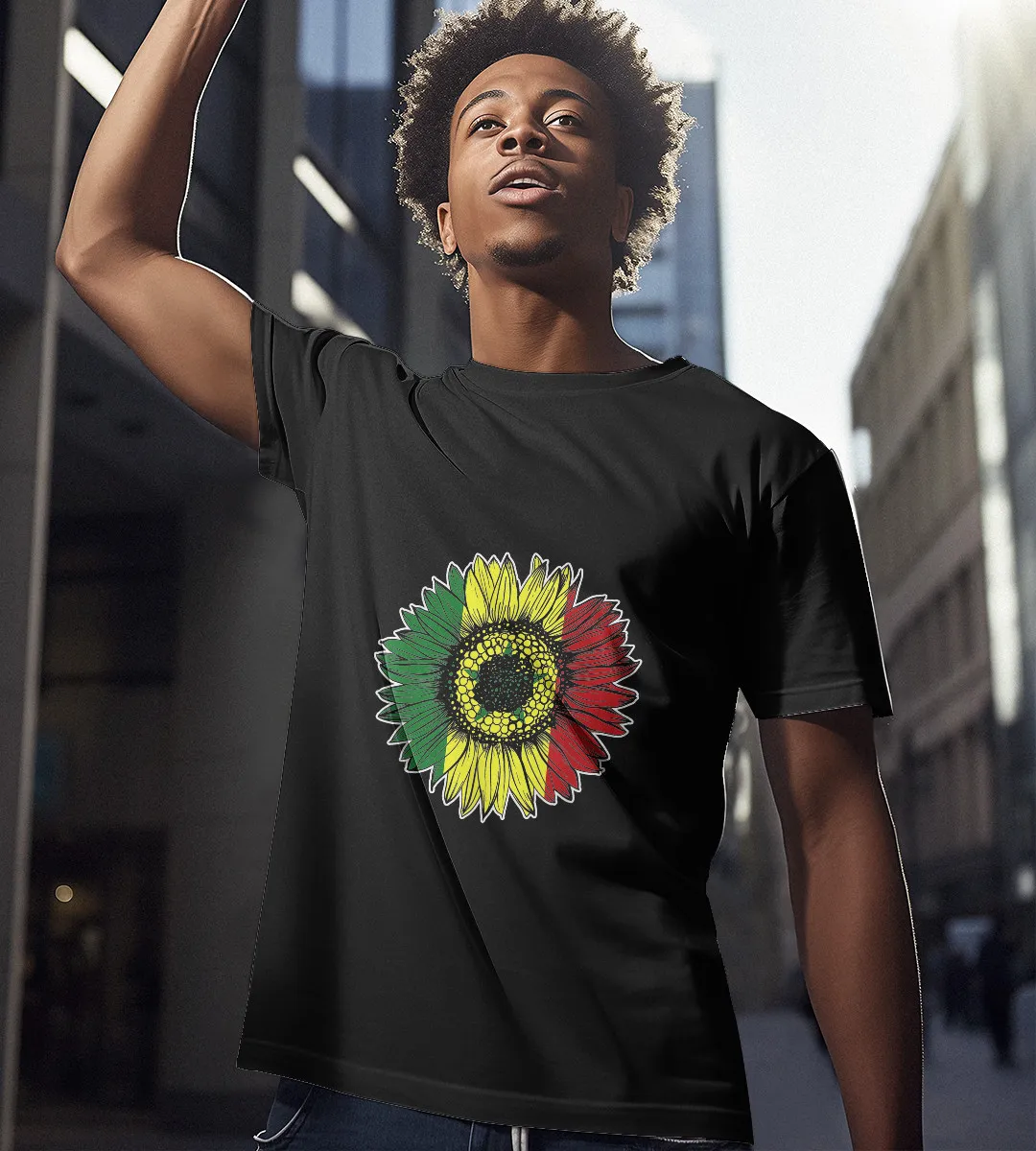 1sttheworld T-Shirt - Flower Flag Senegal T-Shirt Black A35