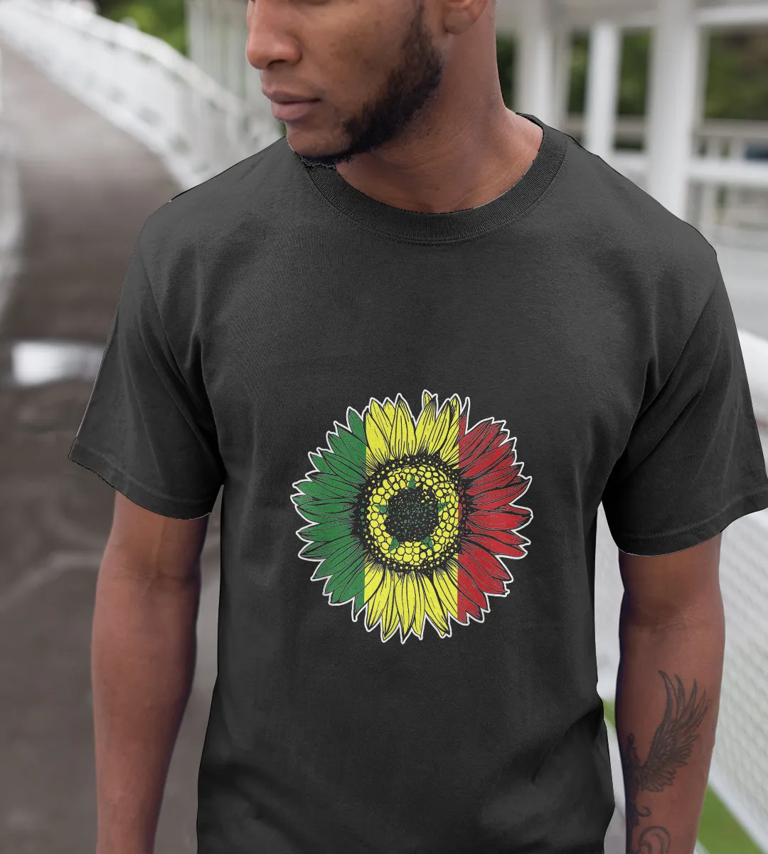 1sttheworld T-Shirt - Flower Flag Senegal T-Shirt Black A35