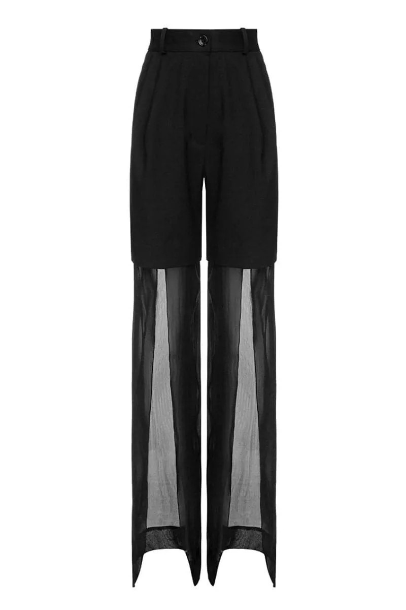 BLACK CHIFFON FLARED PANTS