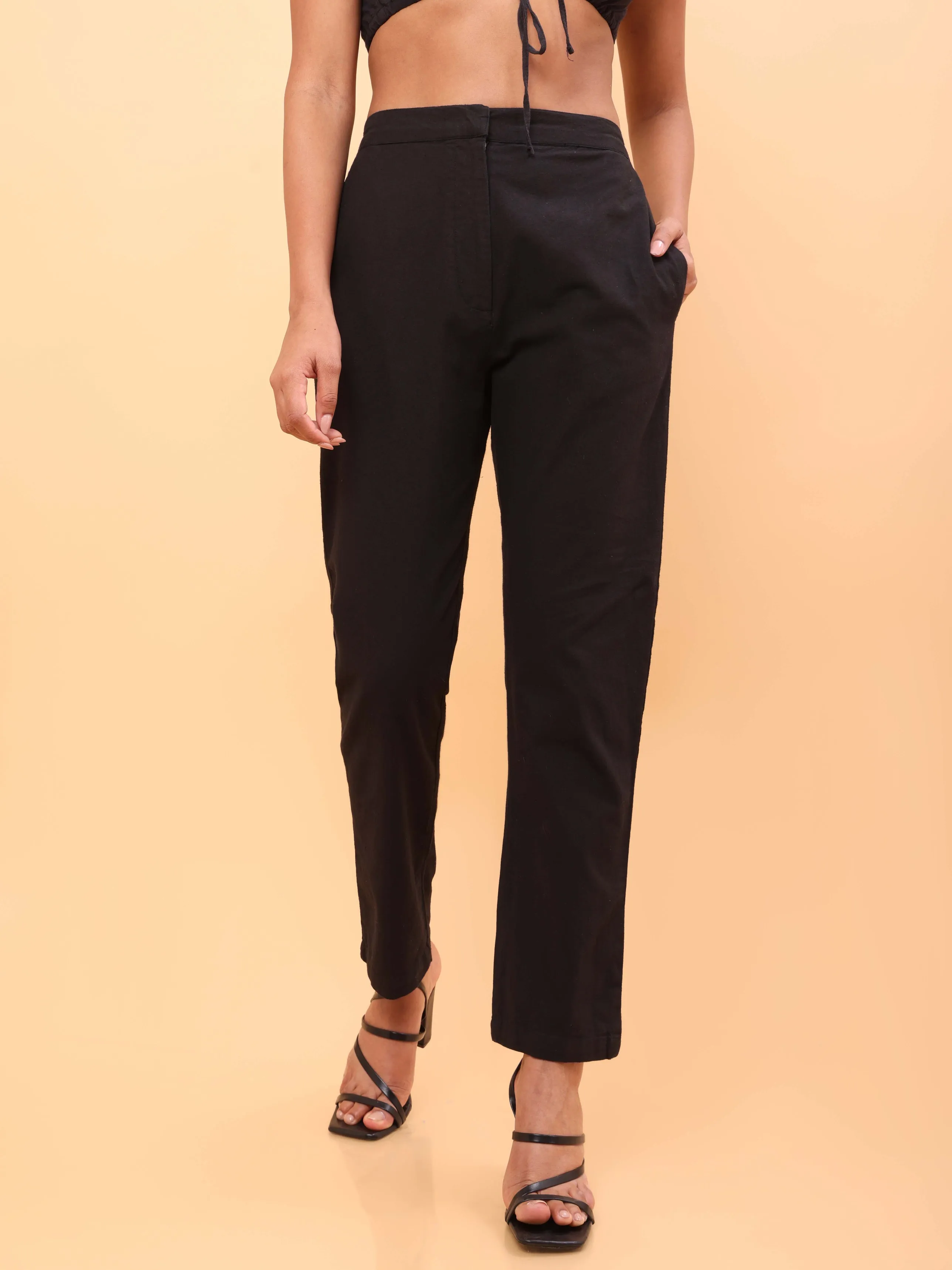 Black Straight Cotton Pants