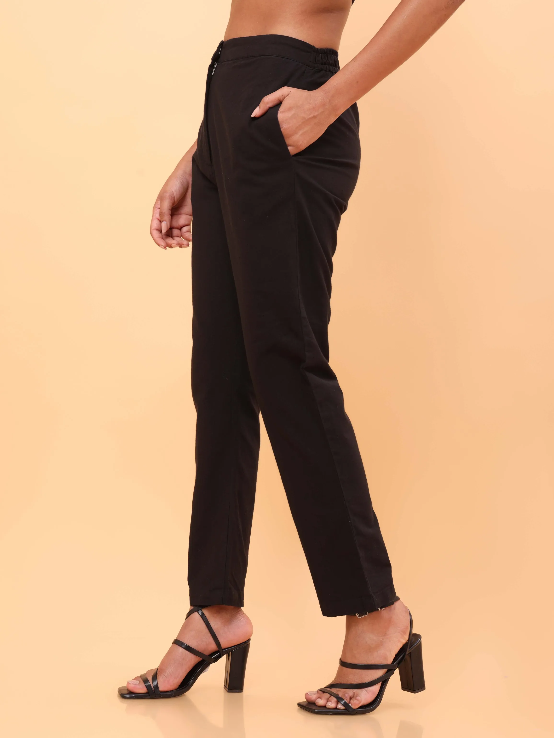 Black Straight Cotton Pants