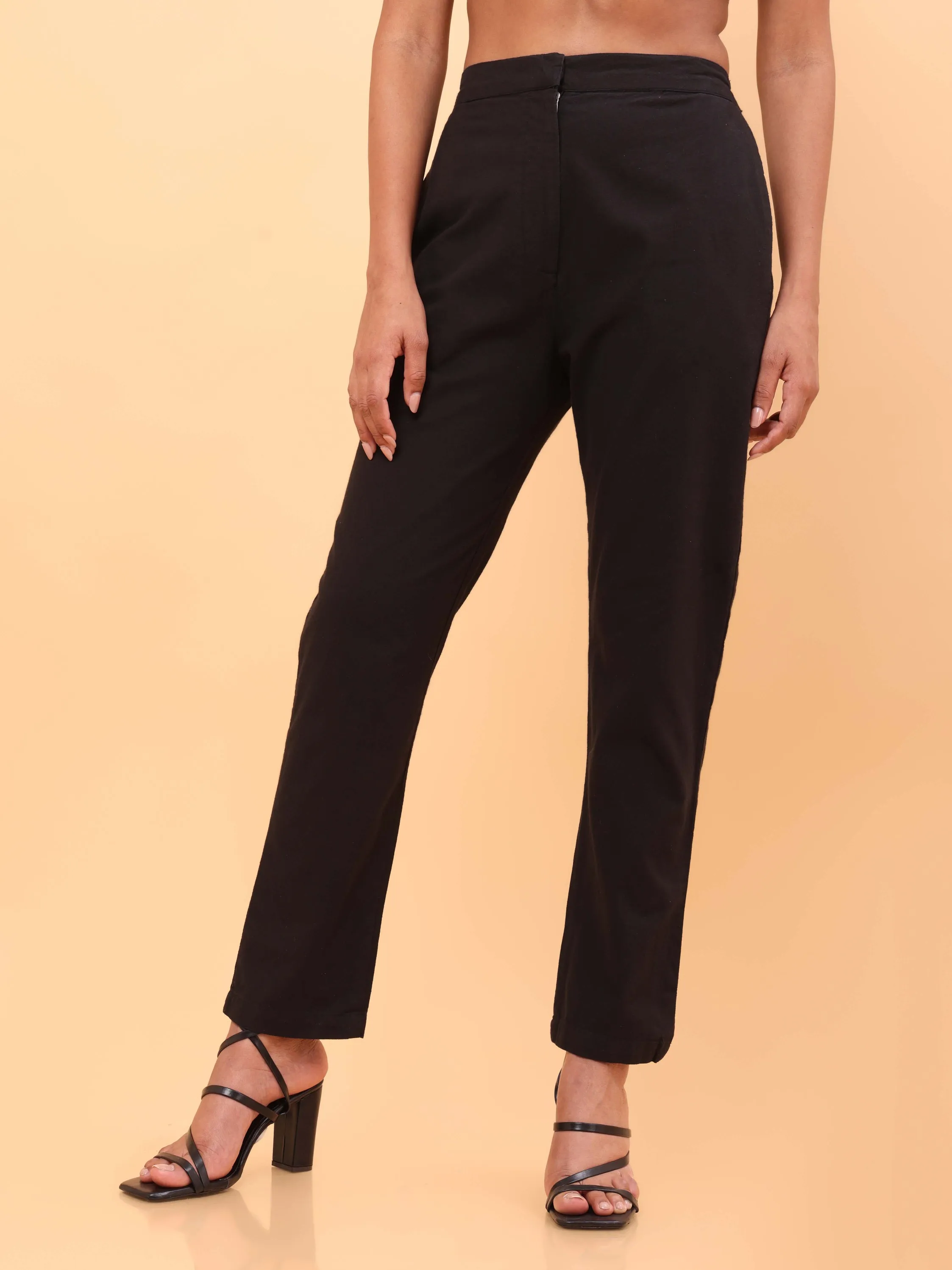 Black Straight Cotton Pants