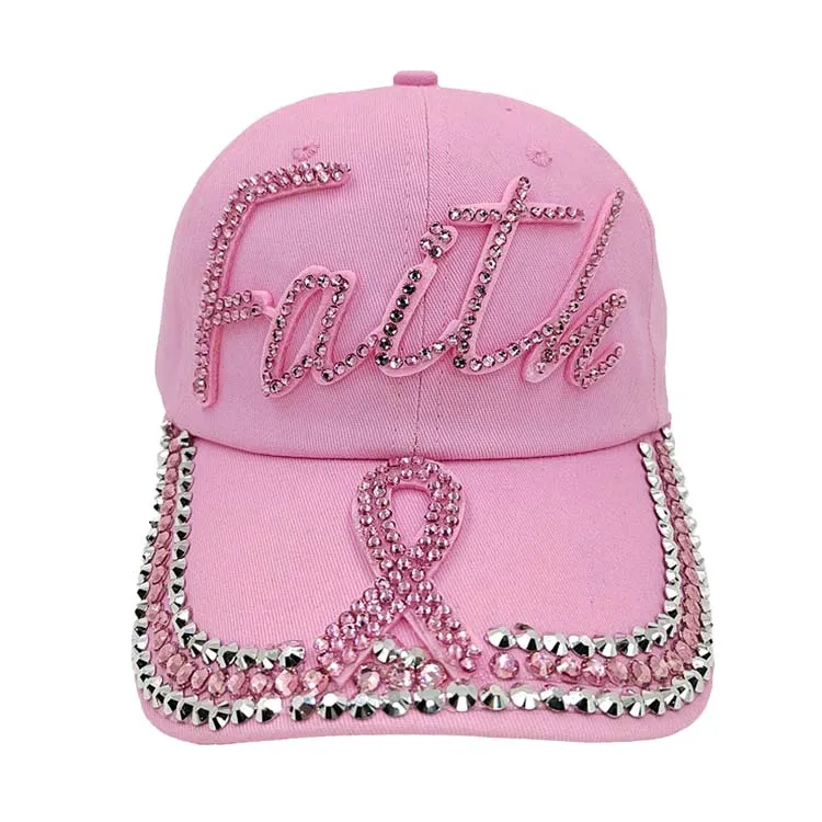 Bling Pink Ribbon Faith Message Baseball Cap