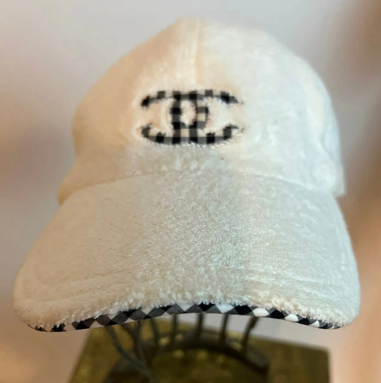 Chanel White CC Terry Cloth Cotton Baseball Cap Hat Size Medium