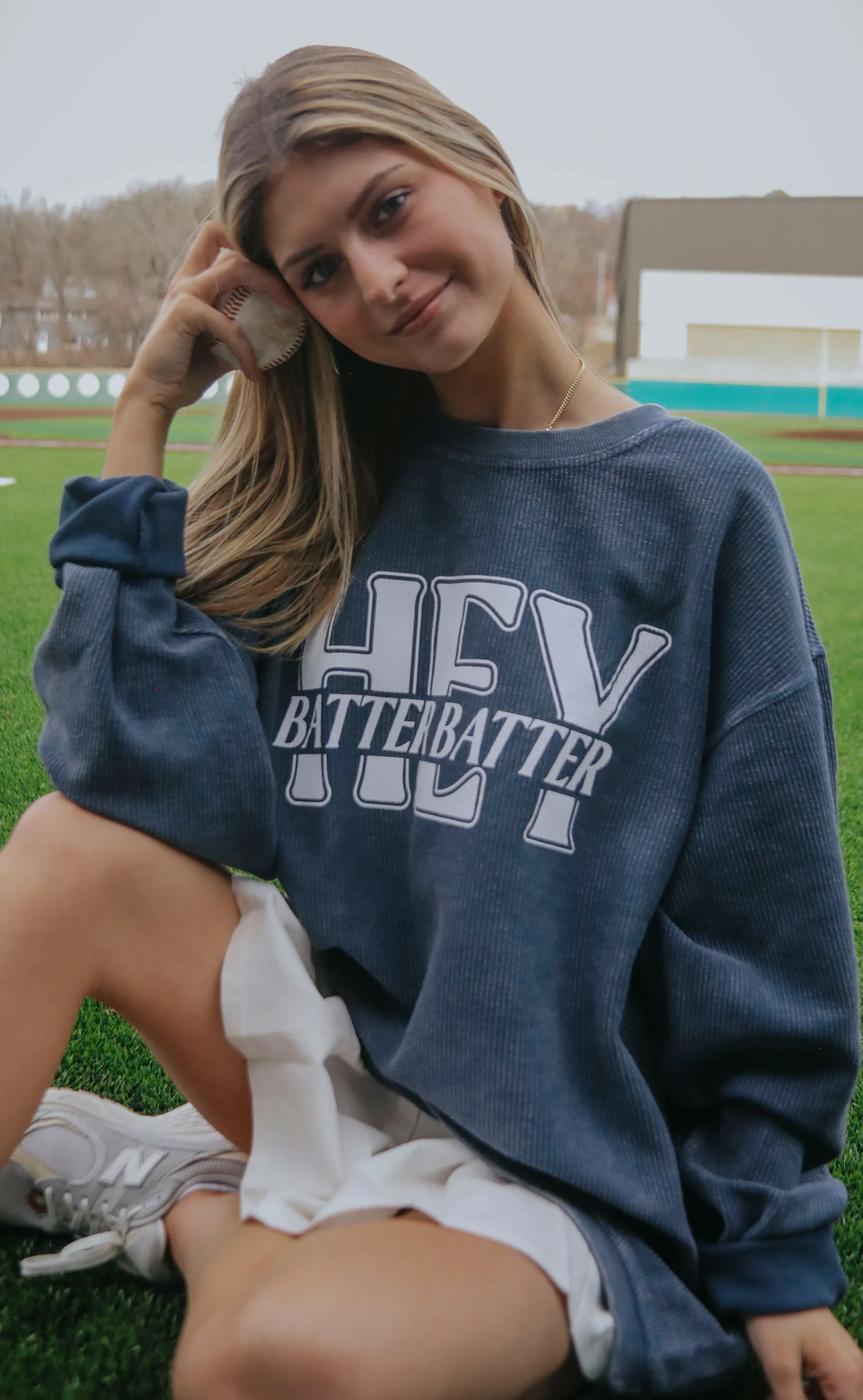 charlie southern: hey batter batter corded sweatshirt - navy