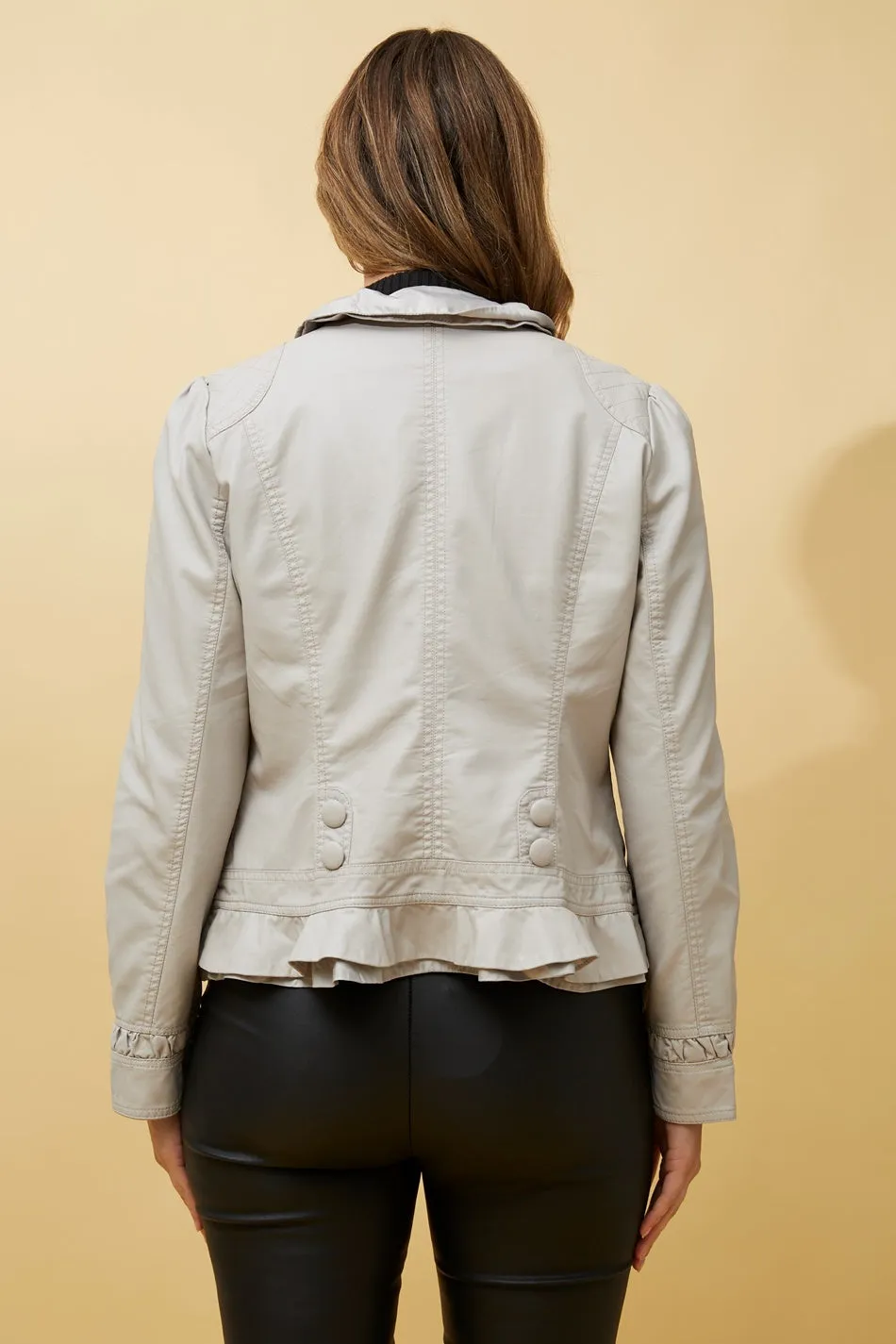 ELLEN FRILL VEGAN LEATHER JACKET