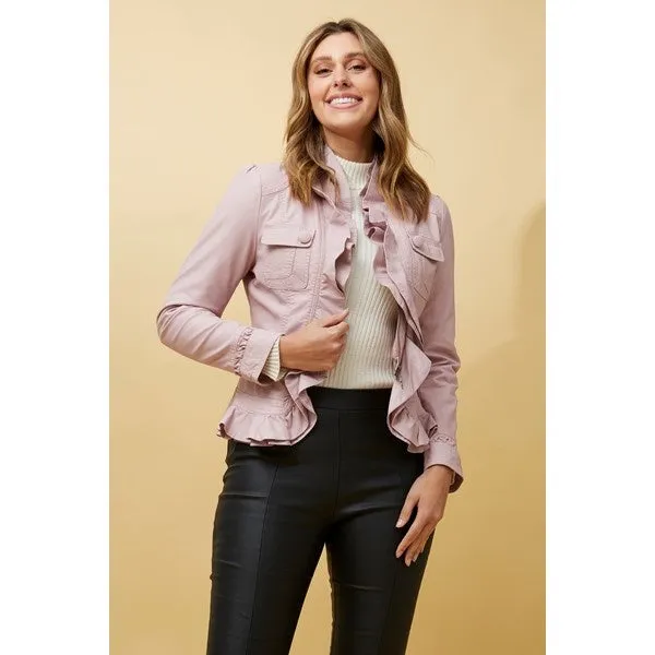 ELLEN FRILL VEGAN LEATHER JACKET