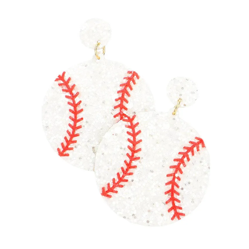 Felt Back Baseball Sequin Dangle Earrings