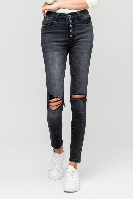 Haylie Button Fly Denim- Black