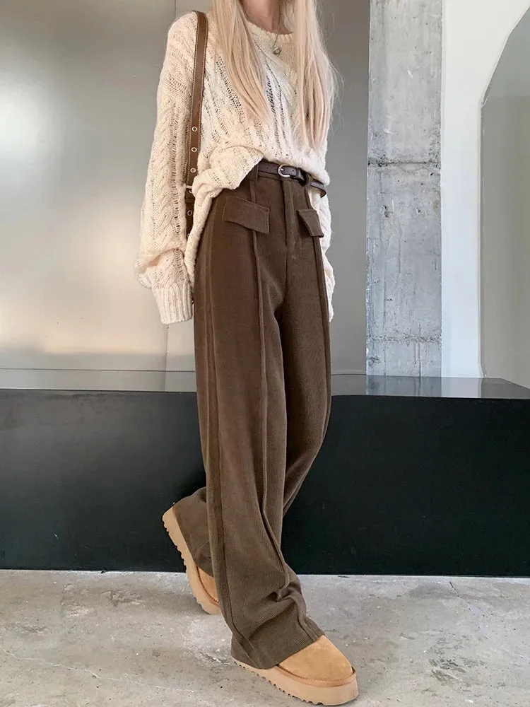 High Waist Corduroy -Trousers With Wide Legs