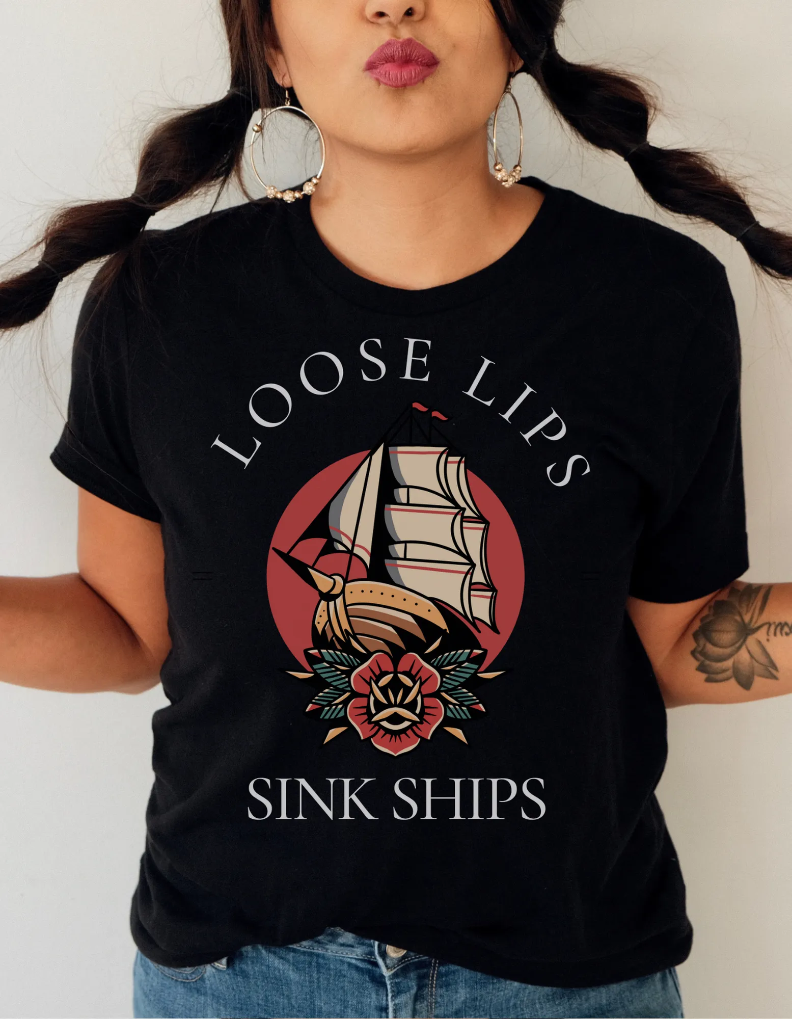 Loose Lips Sink Ships Tattoo T-shirt / Traditional Tattoo Tee Shirt / Punk Rock Clothing Tshirt Rockabilly Psychobilly Freak Goth