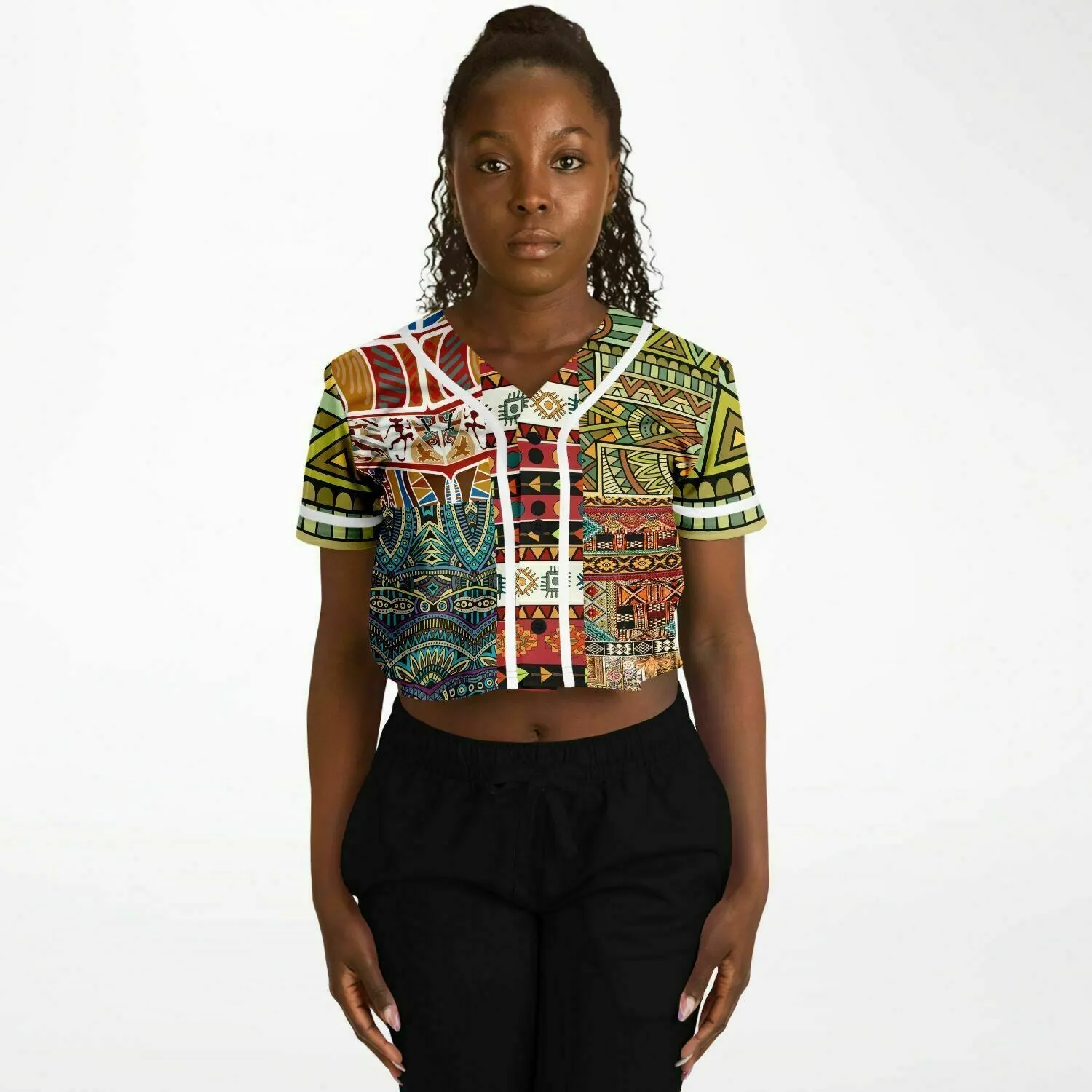 Mother Lode African Print Cropped Button Front Jersey