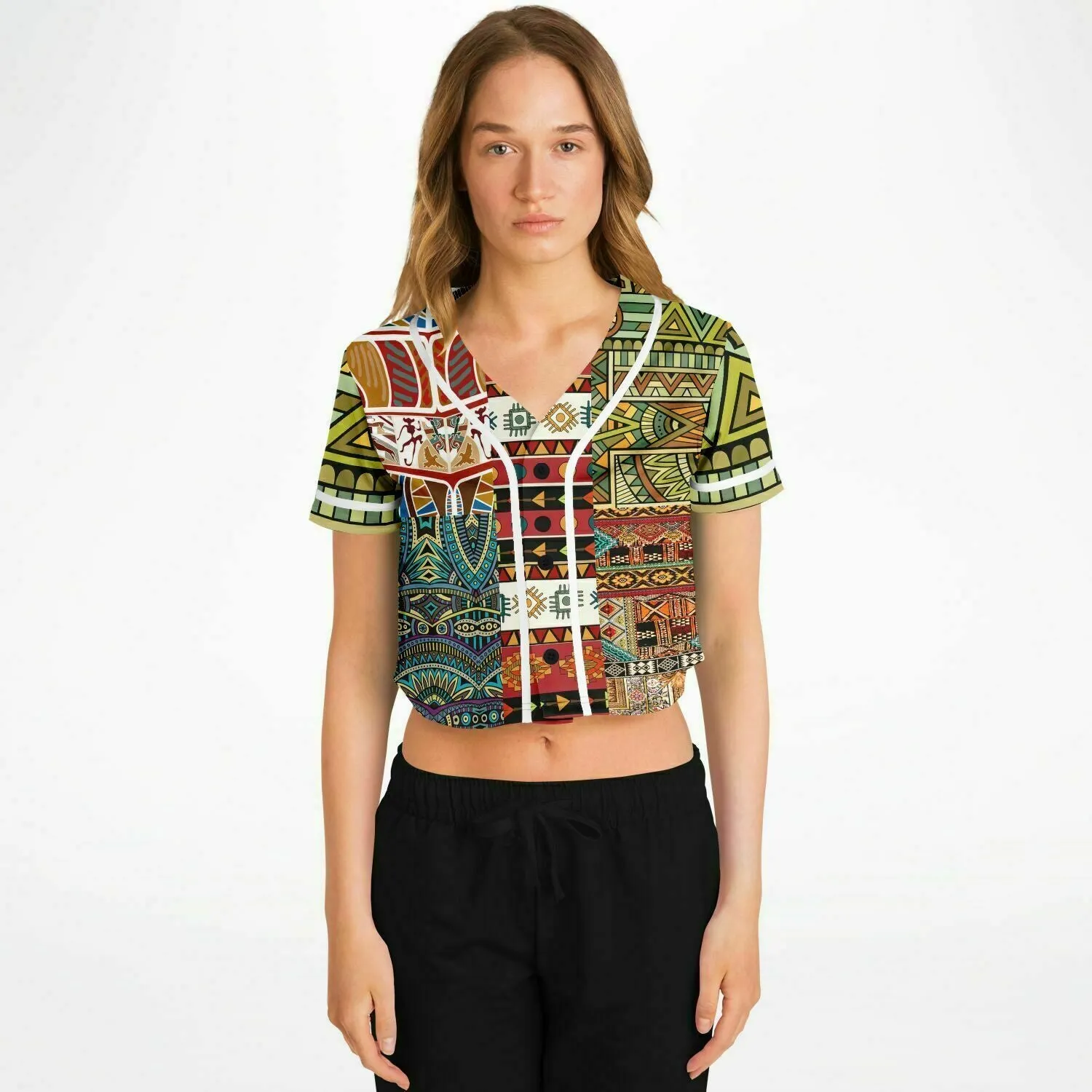 Mother Lode African Print Cropped Button Front Jersey