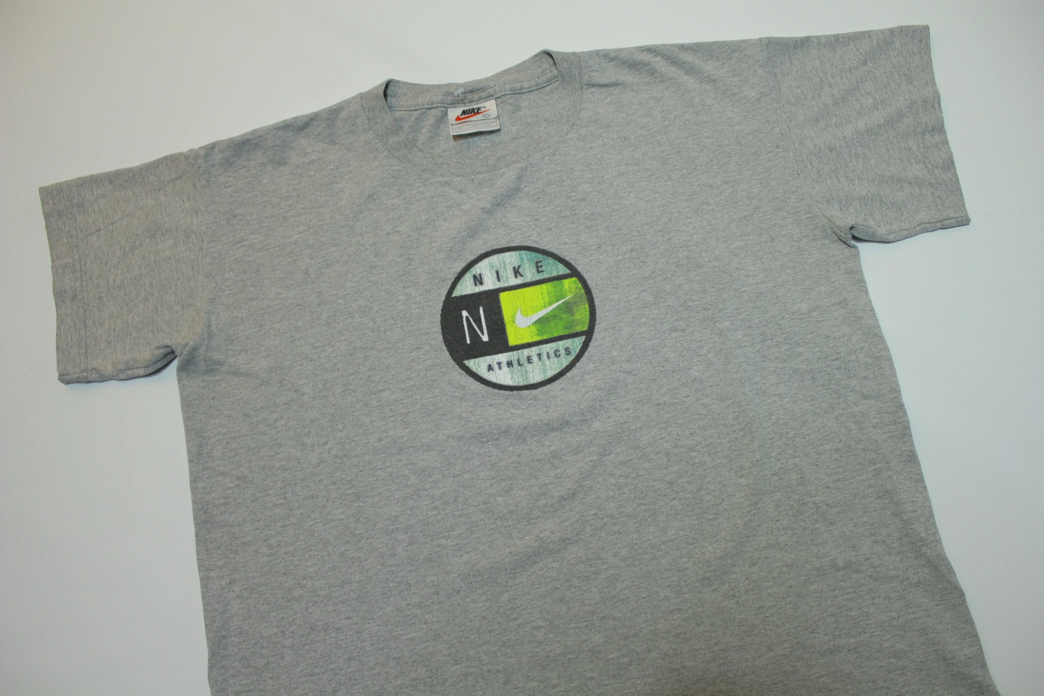 Nike Athletics Vintage 90's Heathered Gray White Tag Center Logo T-Shirt