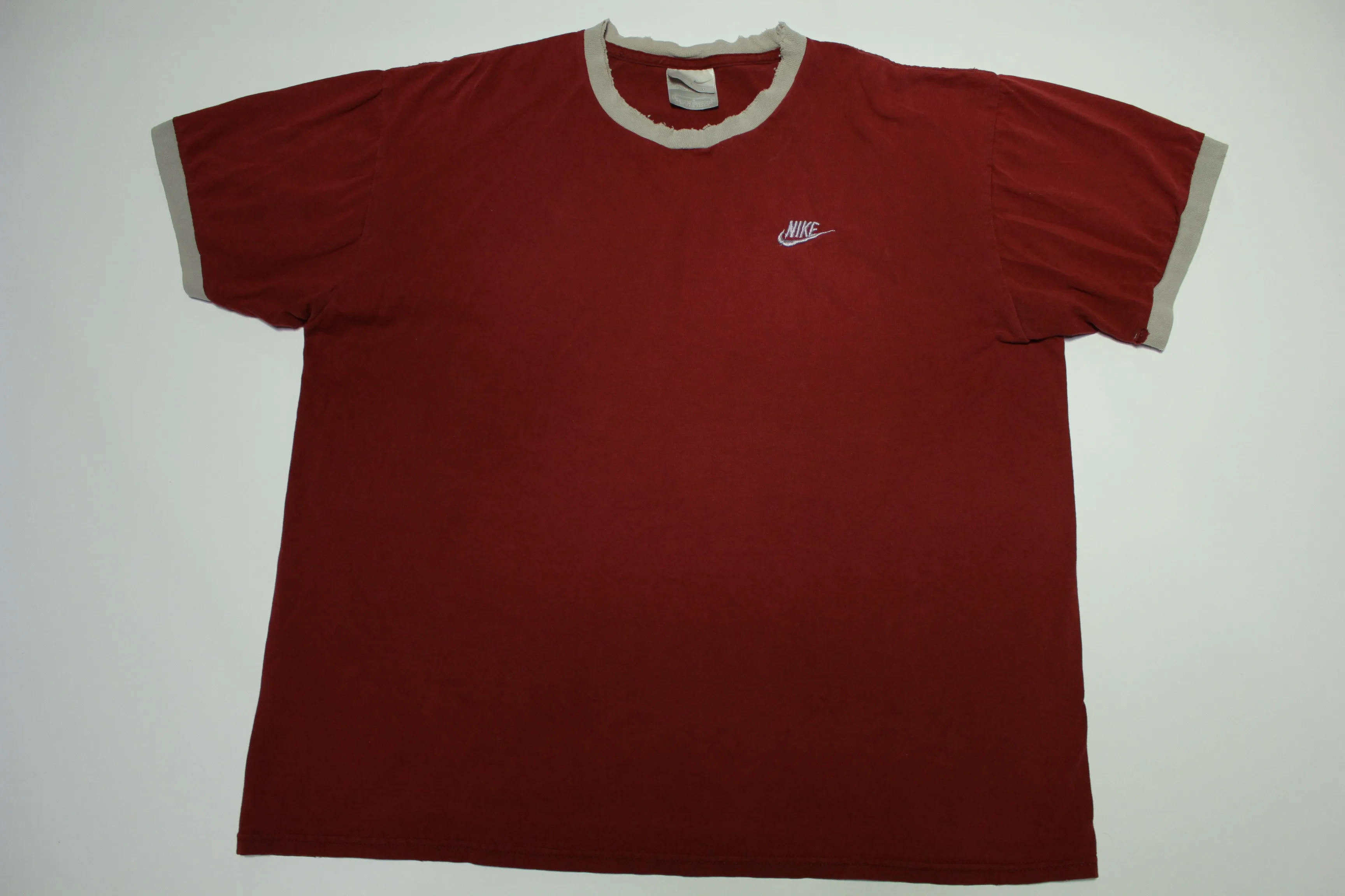 Nike Vintage Distressed Y2K Embroidered Swoosh Basic Essential Ringer T-Shirt