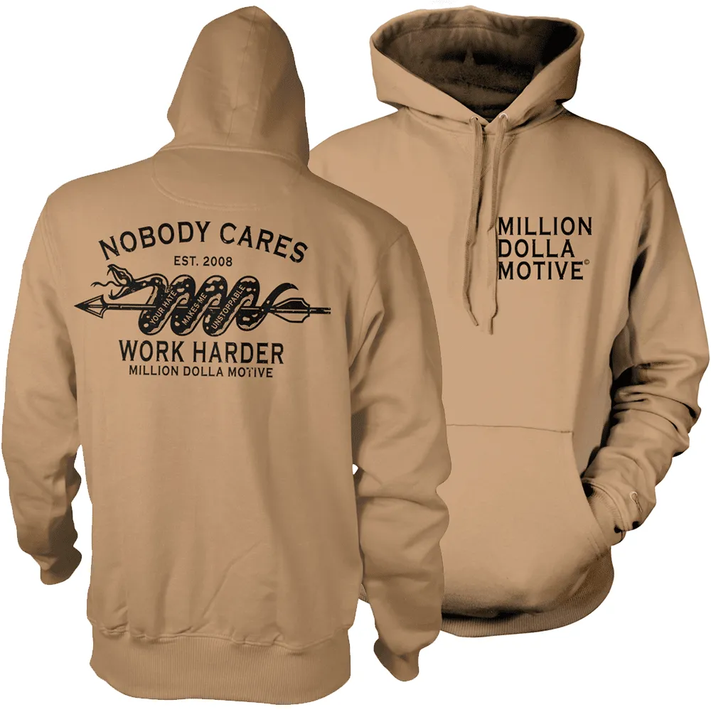 Nobody Cares Work Harder - Old Gold Hoodie Sweatshirt