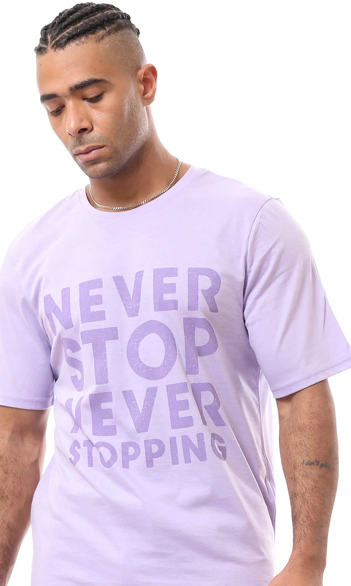 O163361 Light Purple Slip On Tee With Front Print