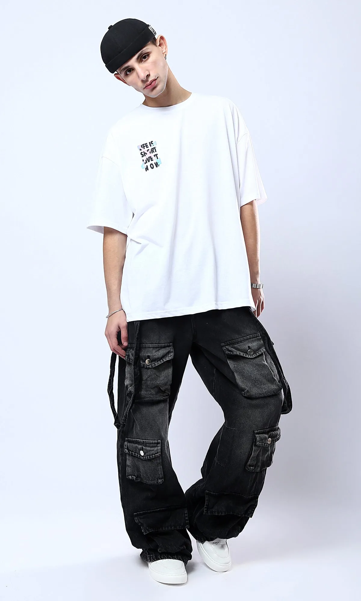 O178407 Slip On Crew Neck Printed White Tee