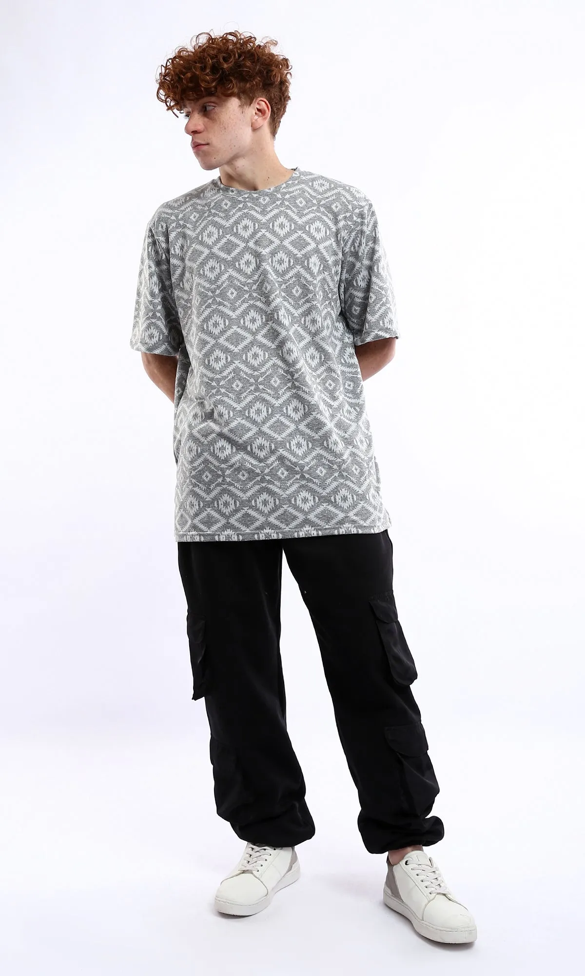 O178561 Crew Neck Geometric Short Sleeves Summer Tee