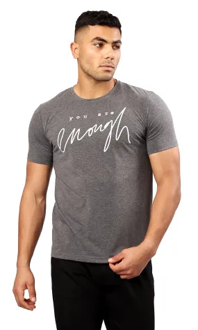 O182208 Printed You Are Enough Heather Dark Grey Tee