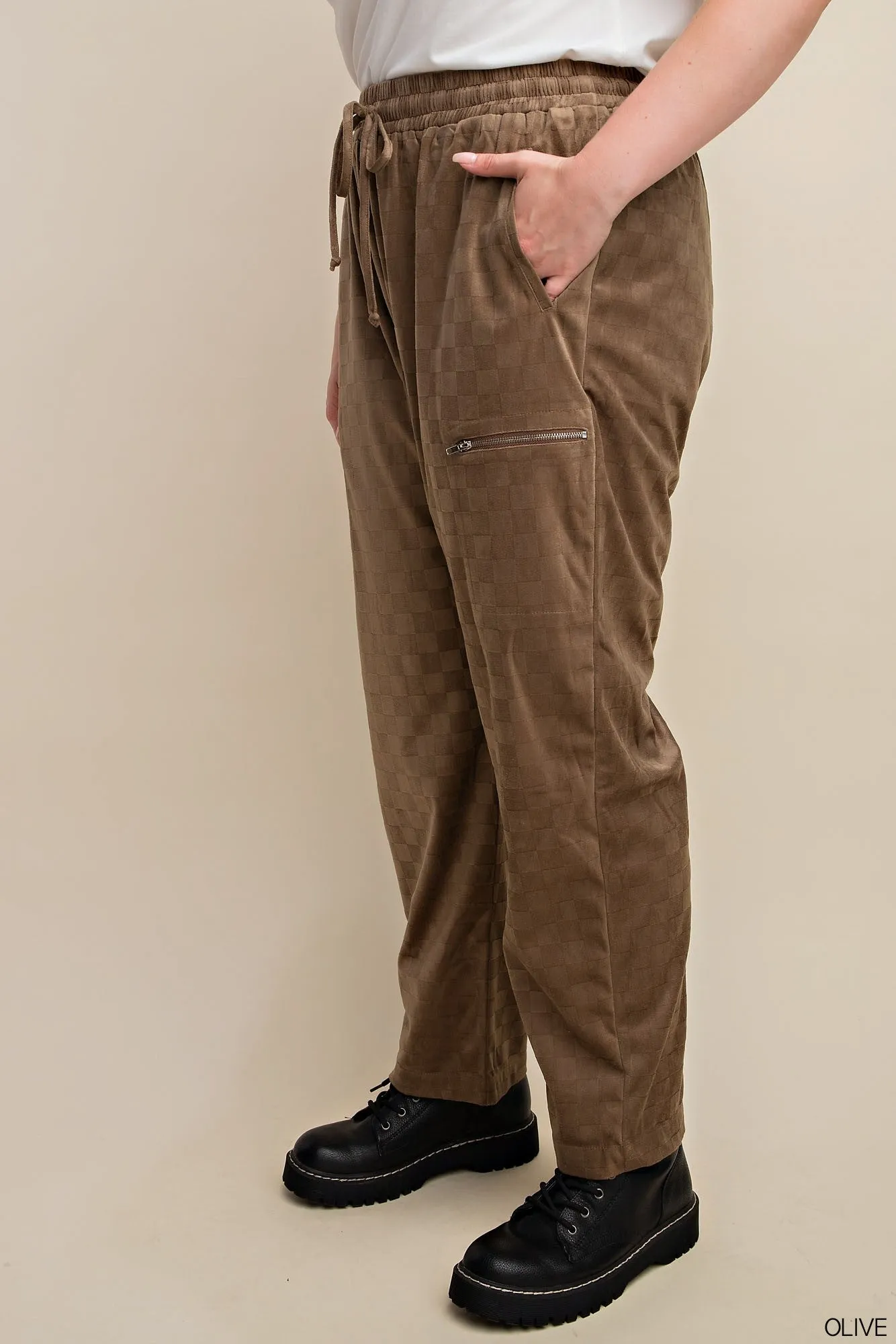 #P856 Checker Velvet Burnout Jogger Pants