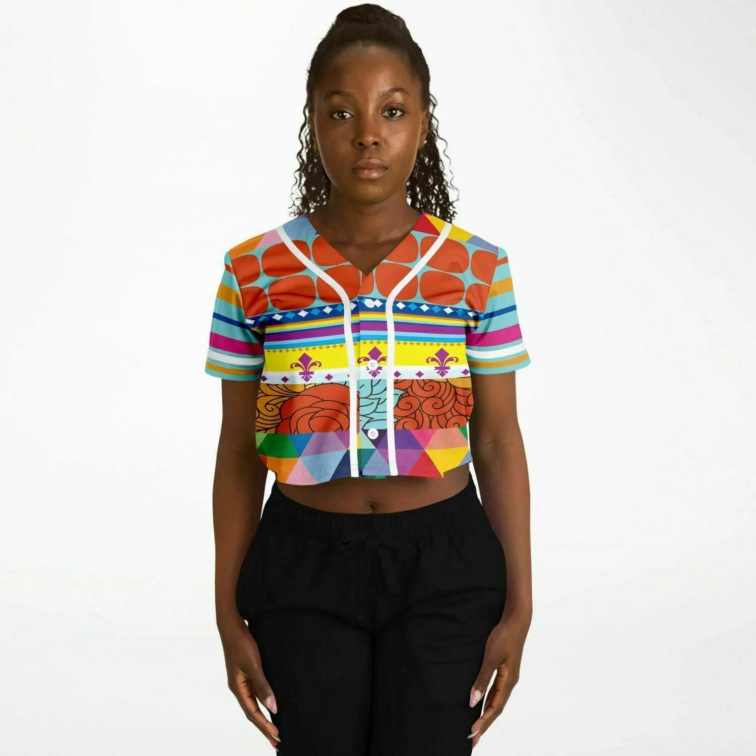 Queenie Eco-Poly Cropped Button Front Jersey