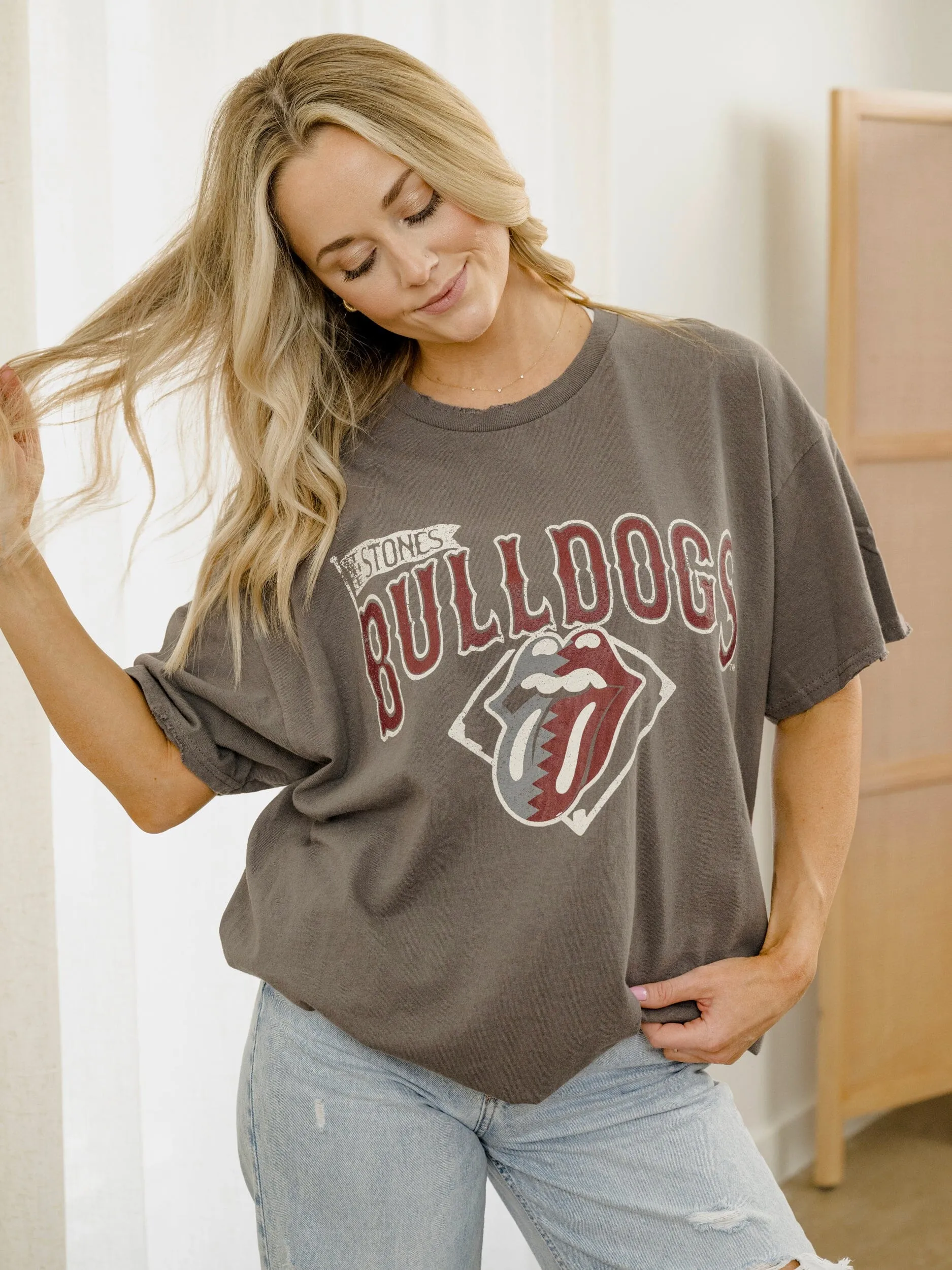 Rolling Stones MSU Bulldogs Baseball Diamond Off Black Thrifted Tee