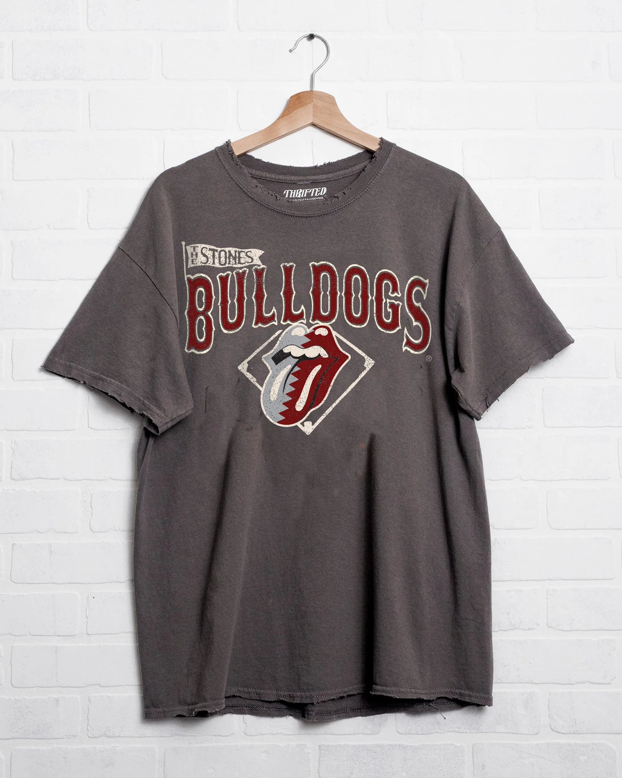 Rolling Stones MSU Bulldogs Baseball Diamond Off Black Thrifted Tee