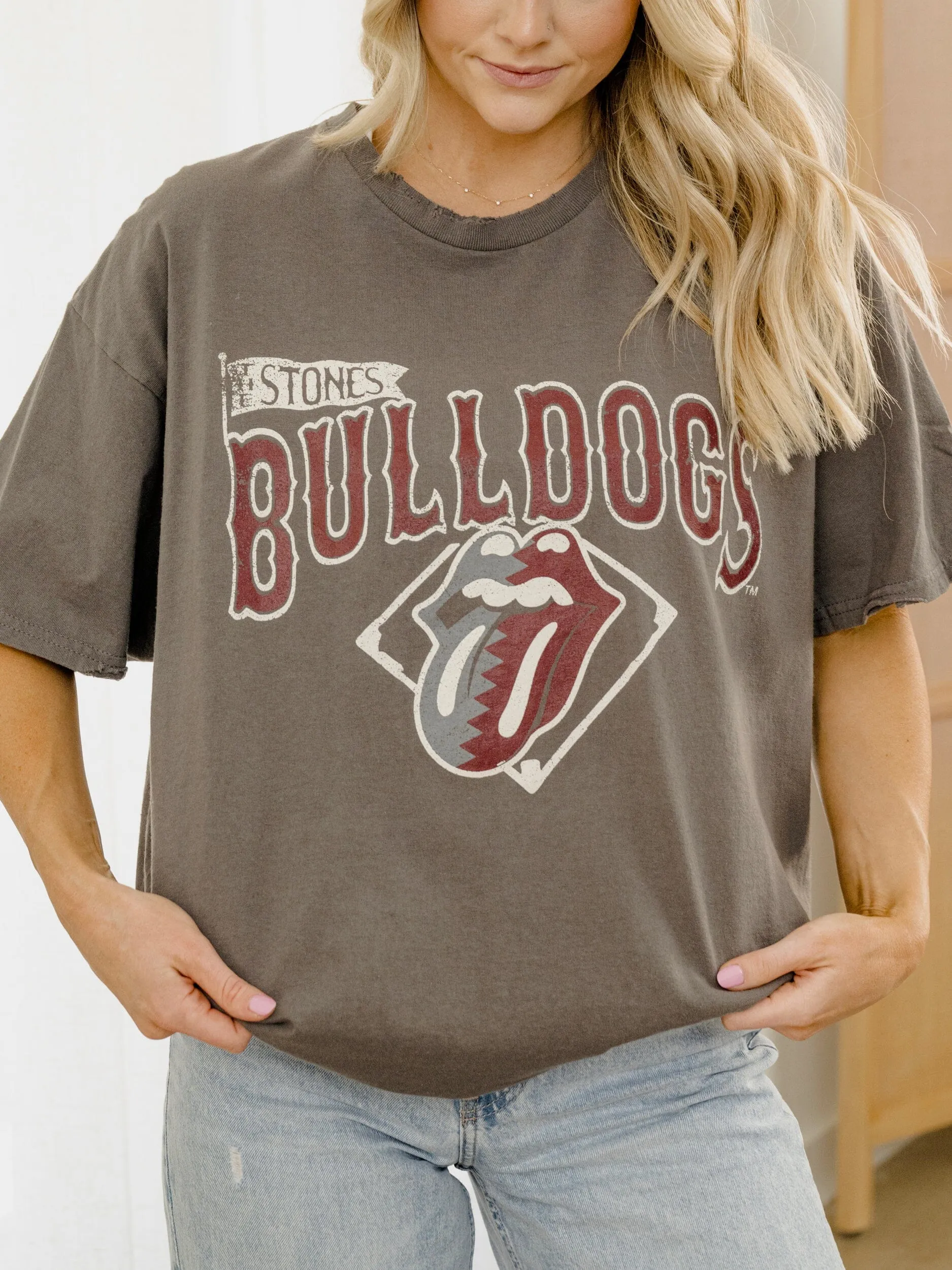 Rolling Stones MSU Bulldogs Baseball Diamond Off Black Thrifted Tee