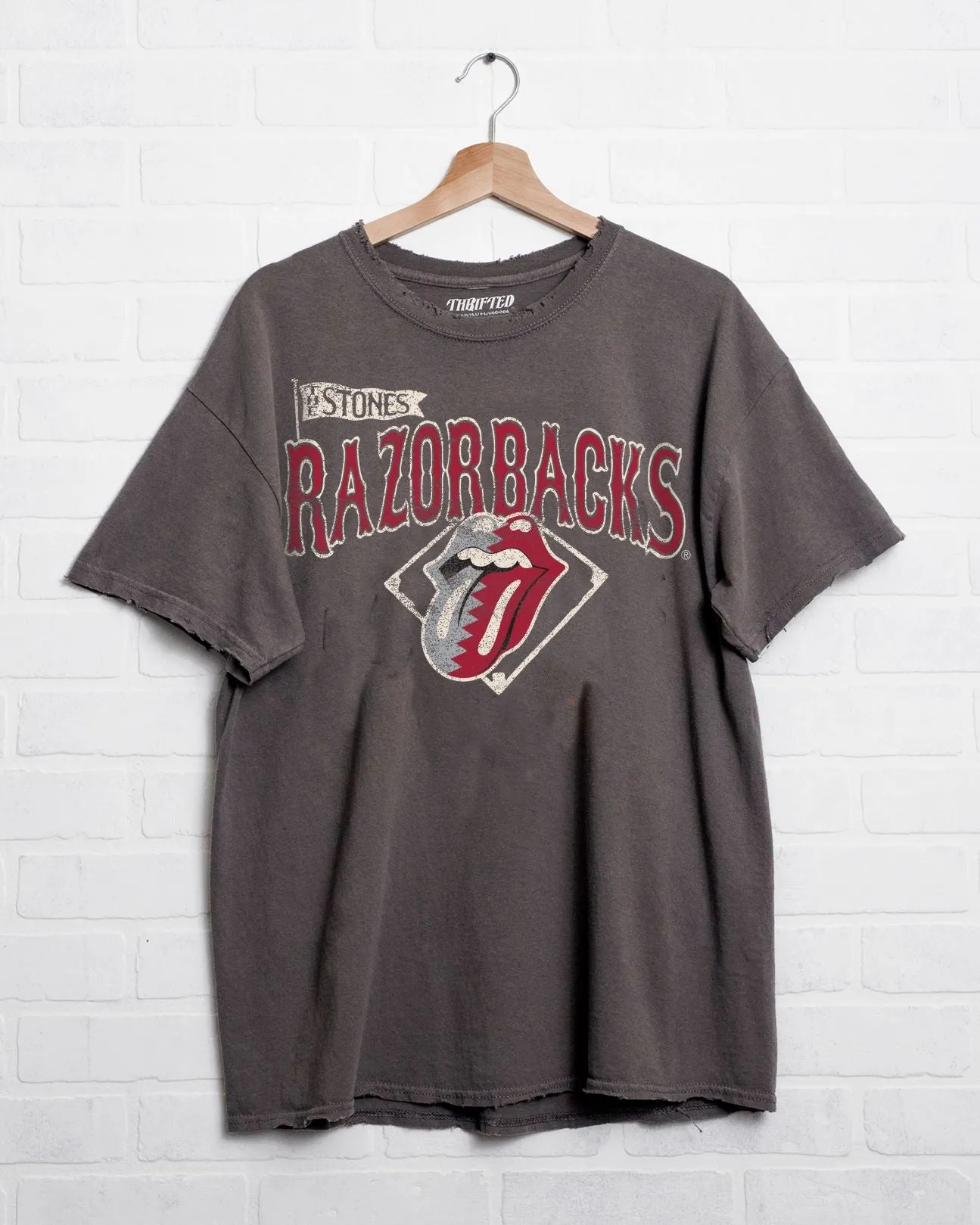 Rolling Stones Razorbacks Baseball Diamond Off Black Thrifted Tee