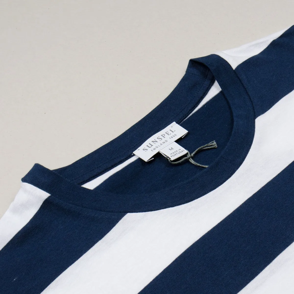 Sunspel - Short Sleeve Riviera Crew Neck T-shirt - Navy/White Stripe