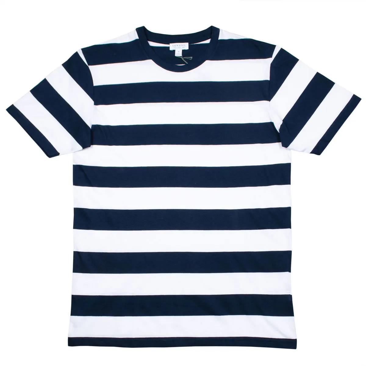 Sunspel - Short Sleeve Riviera Crew Neck T-shirt - Navy/White Stripe