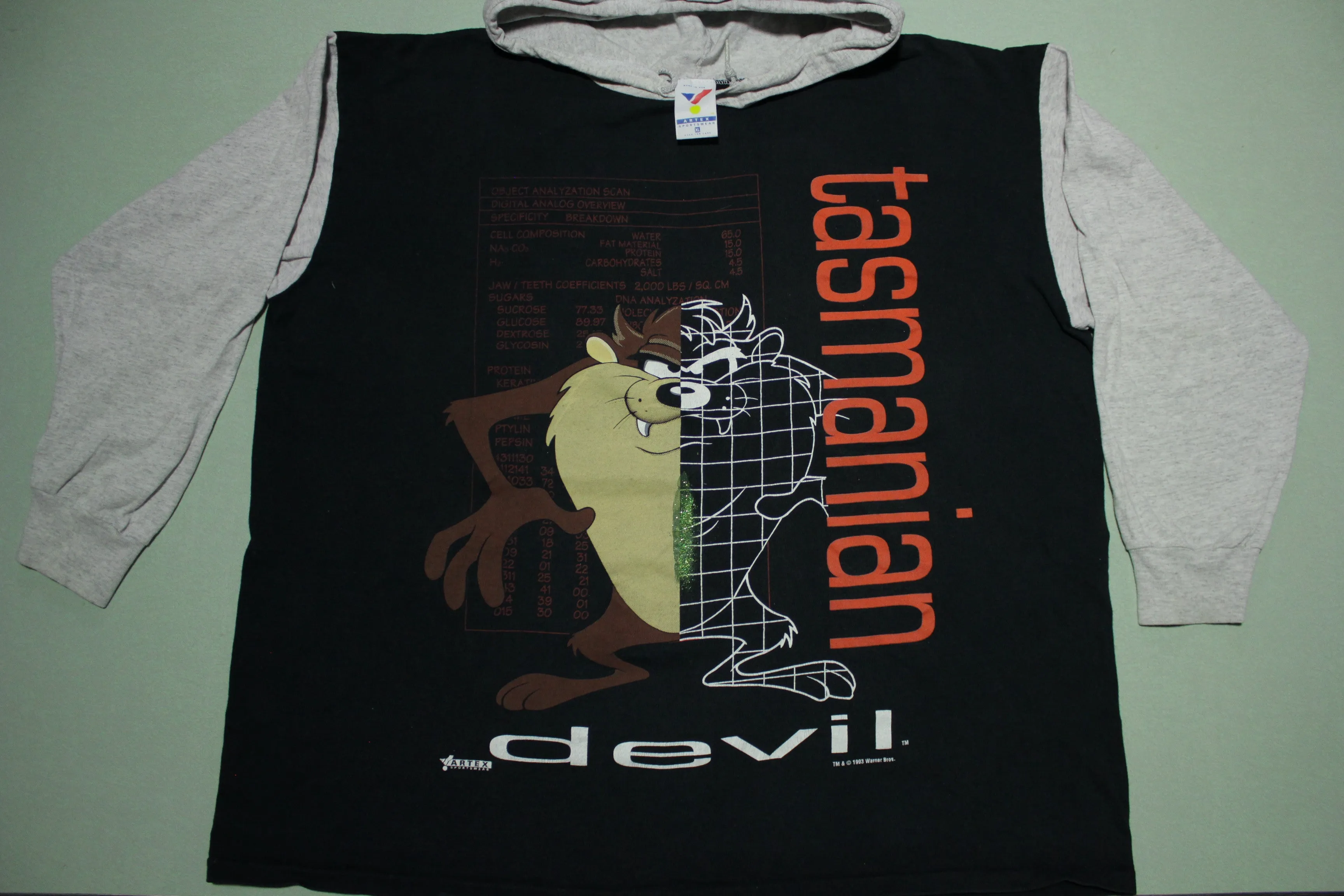 Tasmanian Devil Vintage 1993 Long Sleeve Hoodie 90s Taz T-Shirt