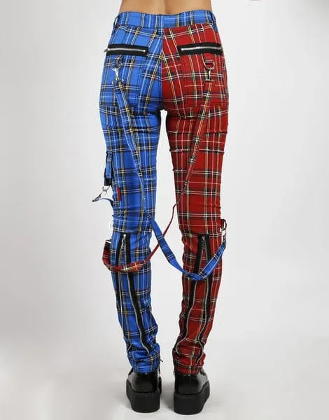 Tripp NYC Womens Split Leg Plaid Bondage Pants - Stylish Grunge Streetwear with Adjustable Straps