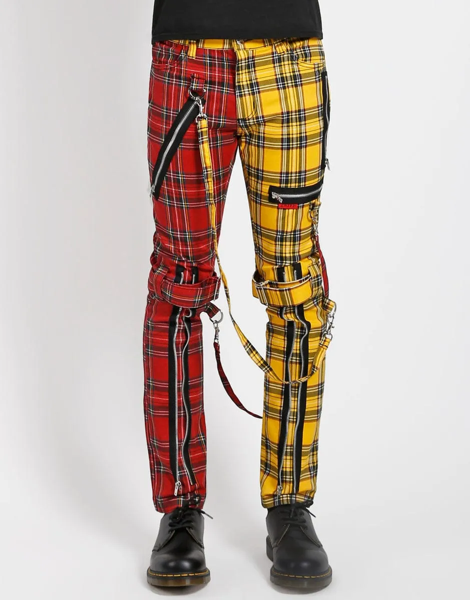 Tripp NYC Womens Split Leg Plaid Bondage Pants - Stylish Grunge Streetwear with Adjustable Straps