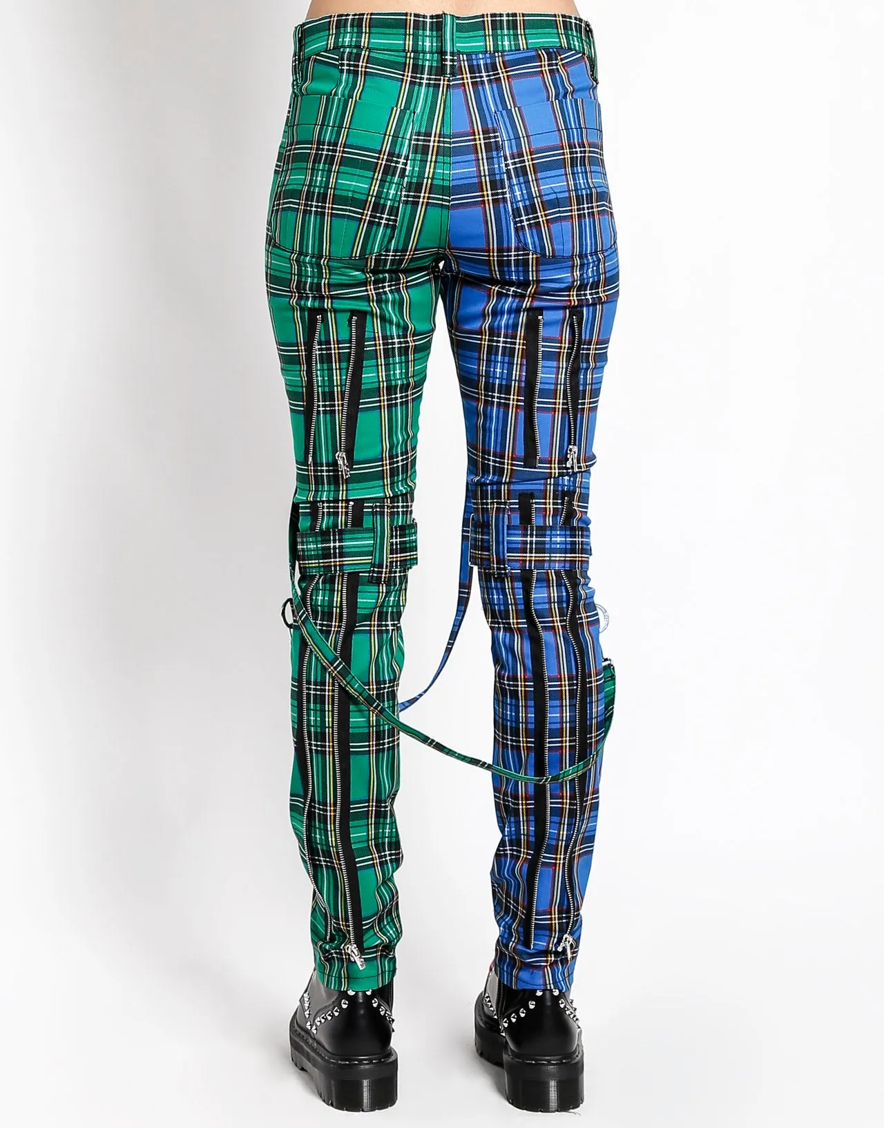 Tripp NYC Womens Split Leg Plaid Bondage Pants - Stylish Grunge Streetwear with Adjustable Straps