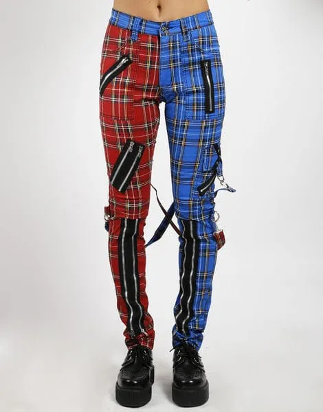 Tripp NYC Womens Split Leg Plaid Bondage Pants - Stylish Grunge Streetwear with Adjustable Straps