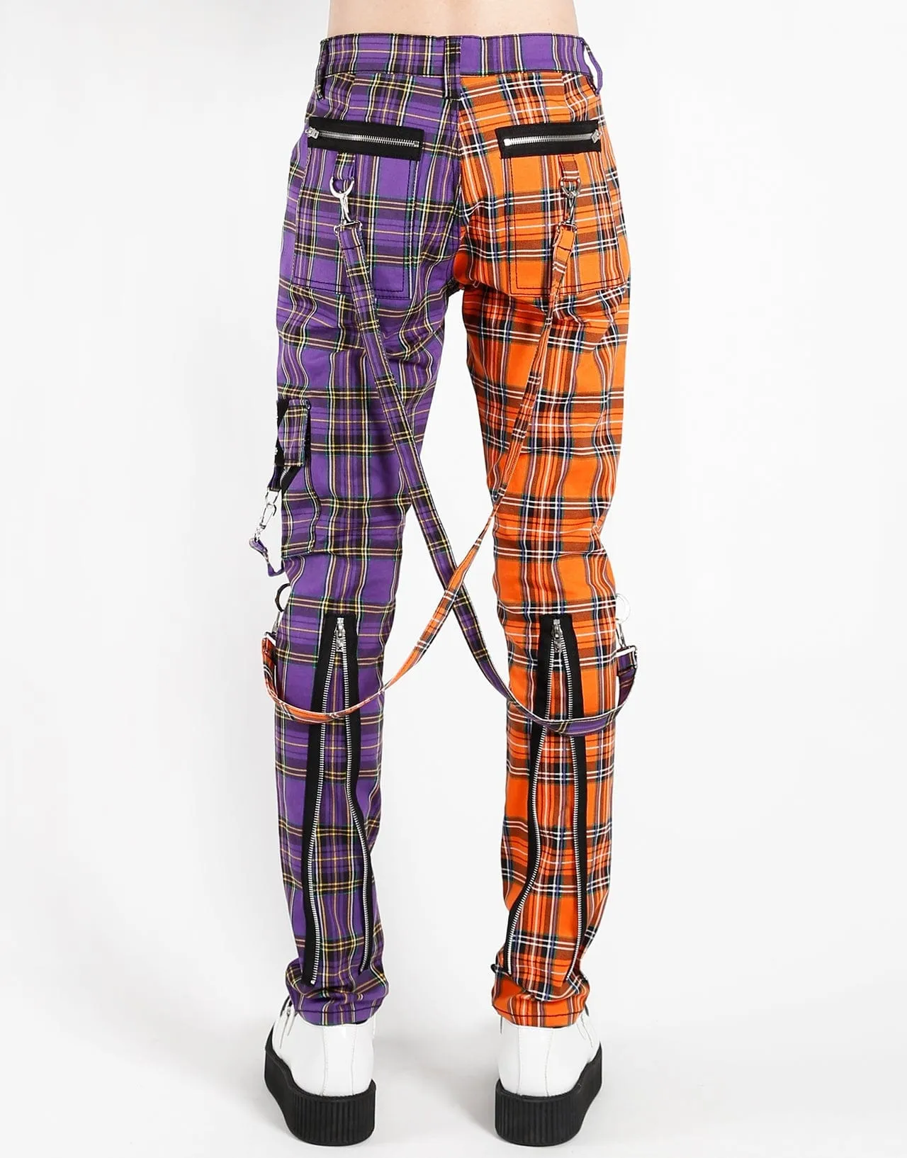 Tripp NYC Womens Split Leg Plaid Bondage Pants - Stylish Grunge Streetwear with Adjustable Straps