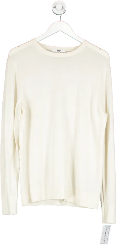 Uniqlo Cream Fine Knit Crew Neck Long Sleeve T Shirt UK XL