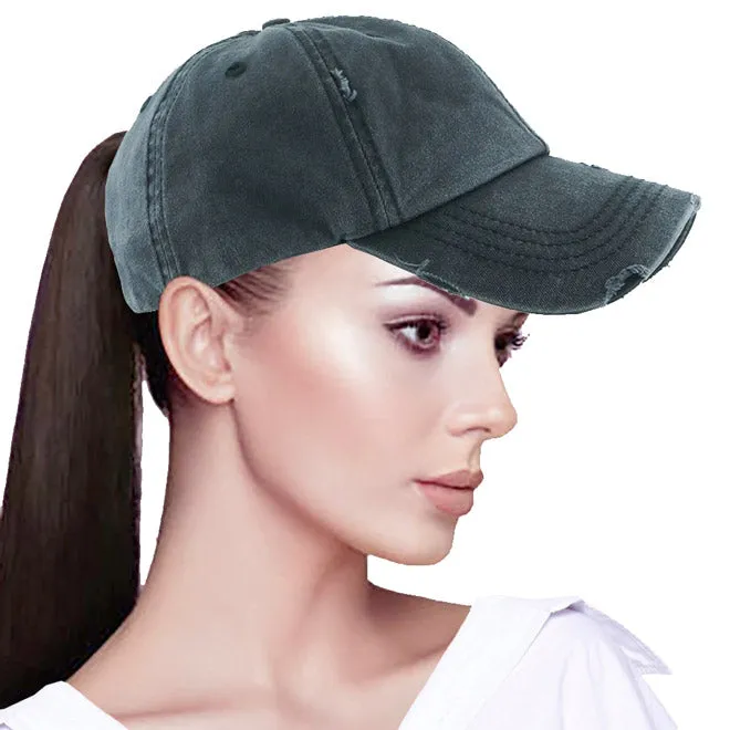 Vintage Distressed Ponytail Baseball Cap