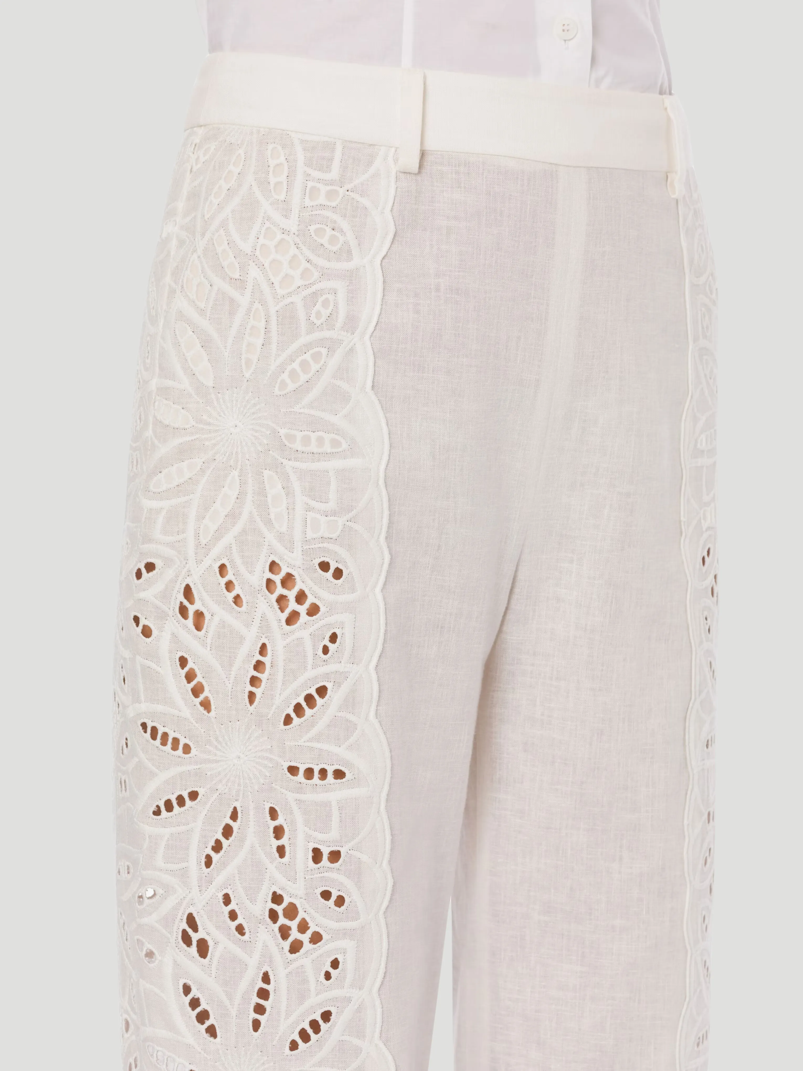 White Embroidered Straight Leg Pant