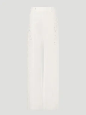 White Embroidered Straight Leg Pant