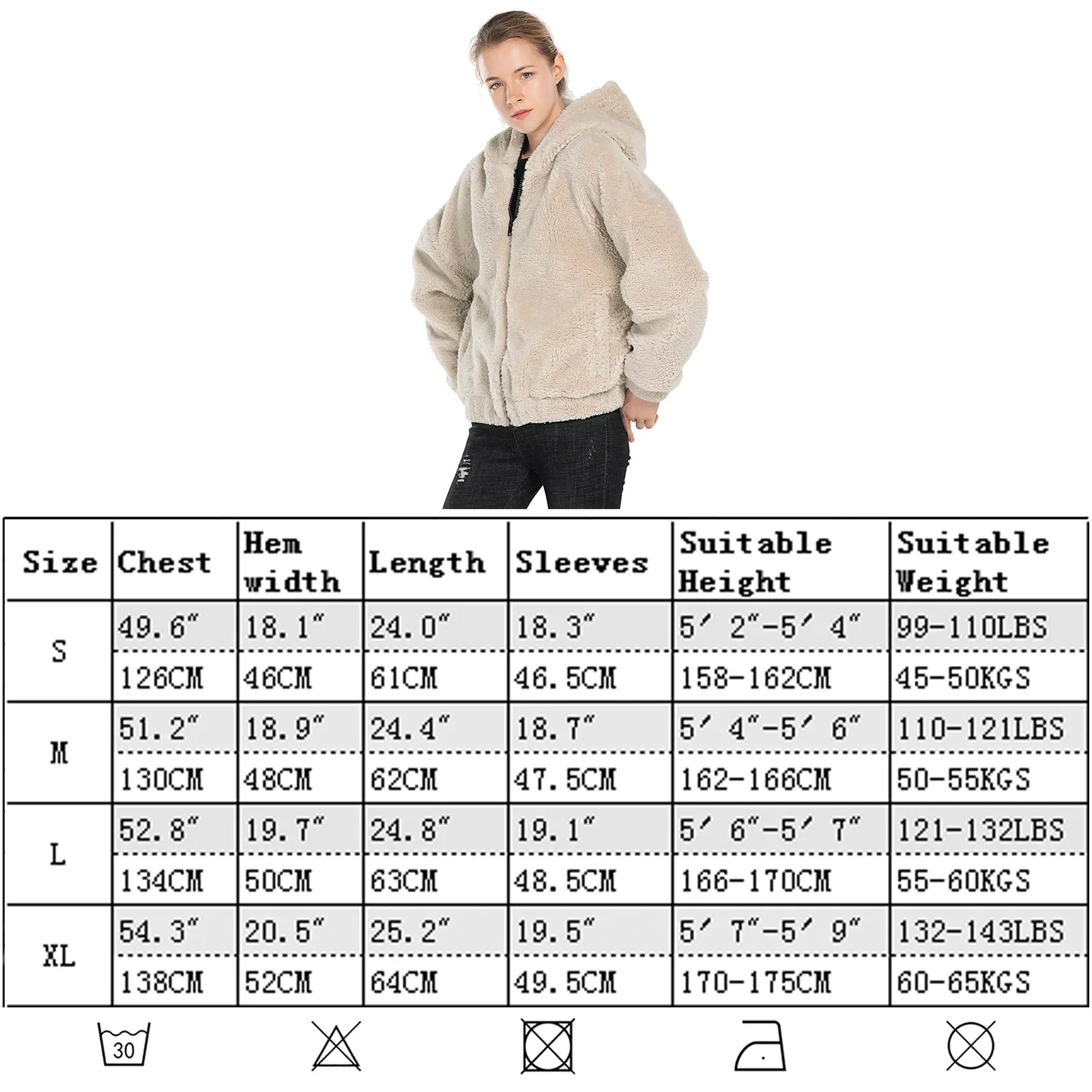 Womens Sherpa Jacket Oversized Zip Up Hoodie colours Beige, Camel, Coffee S M L XL