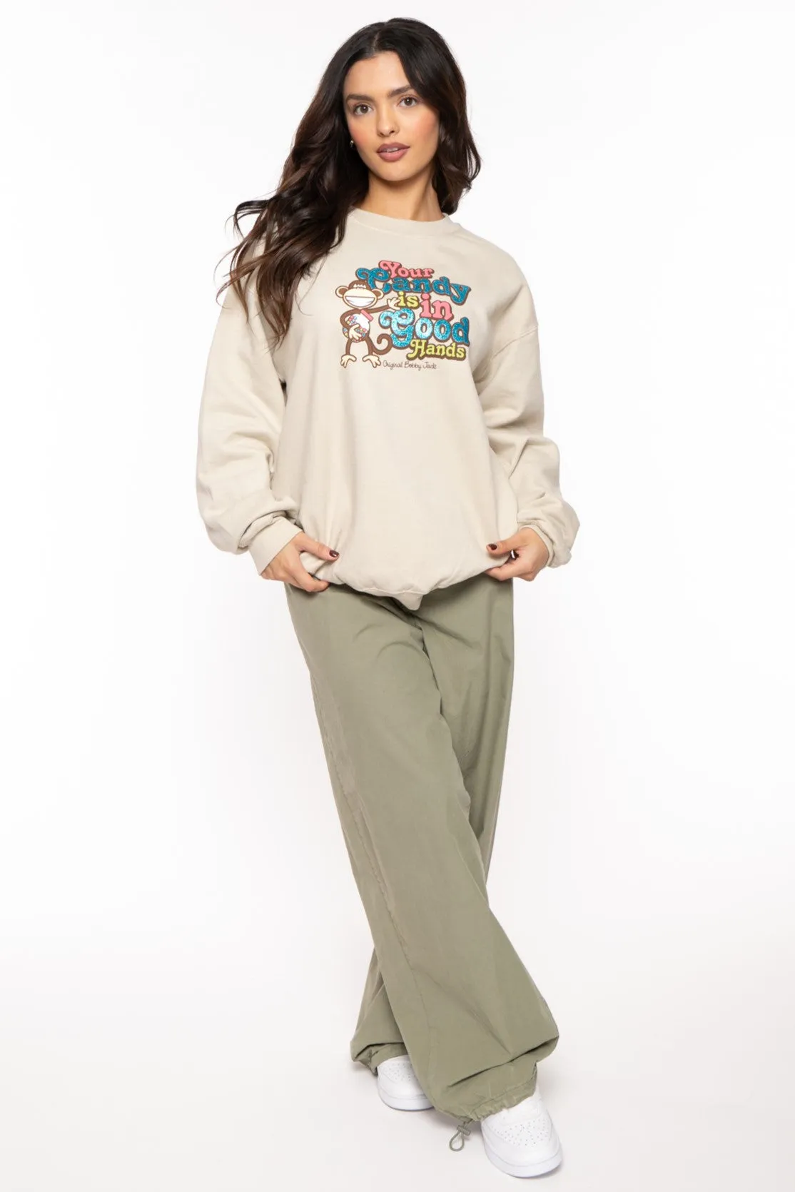 Your Candy -Bobby Jack Crew Glitter Sweatshirt - Sand