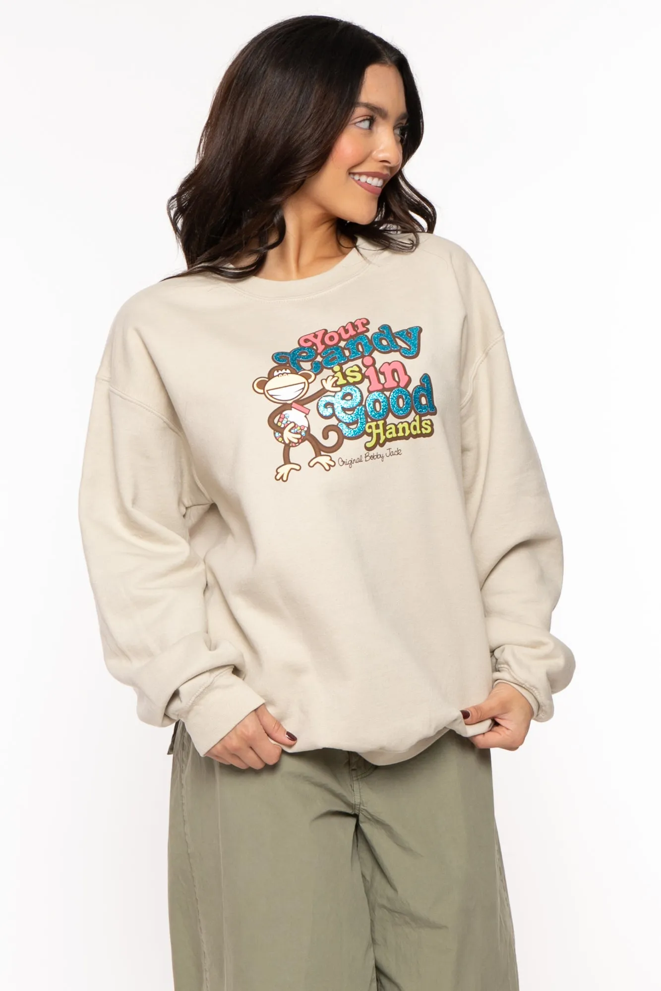 Your Candy -Bobby Jack Crew Glitter Sweatshirt - Sand